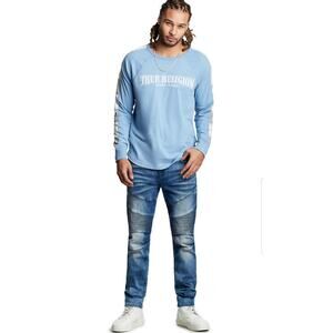 True Religion Classic Rocco Moto in Indigo Moonshine Blue Jeans 40x34 NWT $229